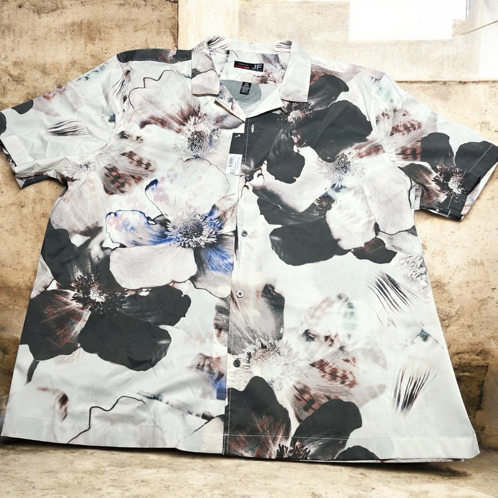 J. Ferrar men's floral-print button-down Stretch Slim shirt Size XXL